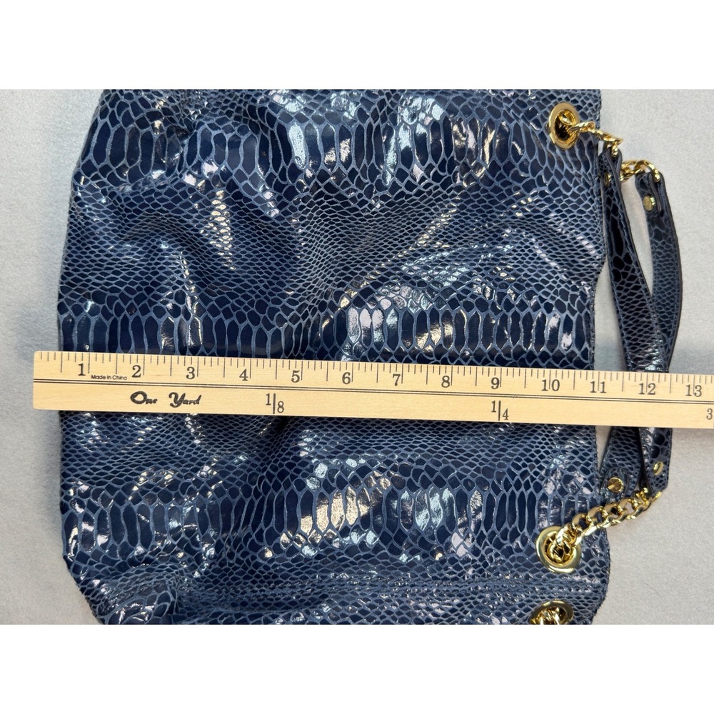Michael Kors Shoulder Bag Women  Blue Snakeskin Leather Hobo Chain Gold Baddie - Picture 12 of 13